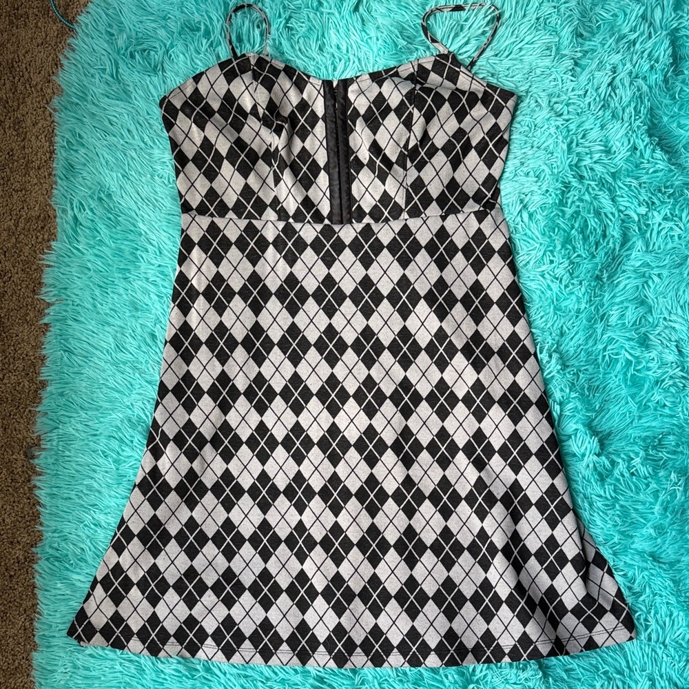Stylish Black and White Argyle Dress